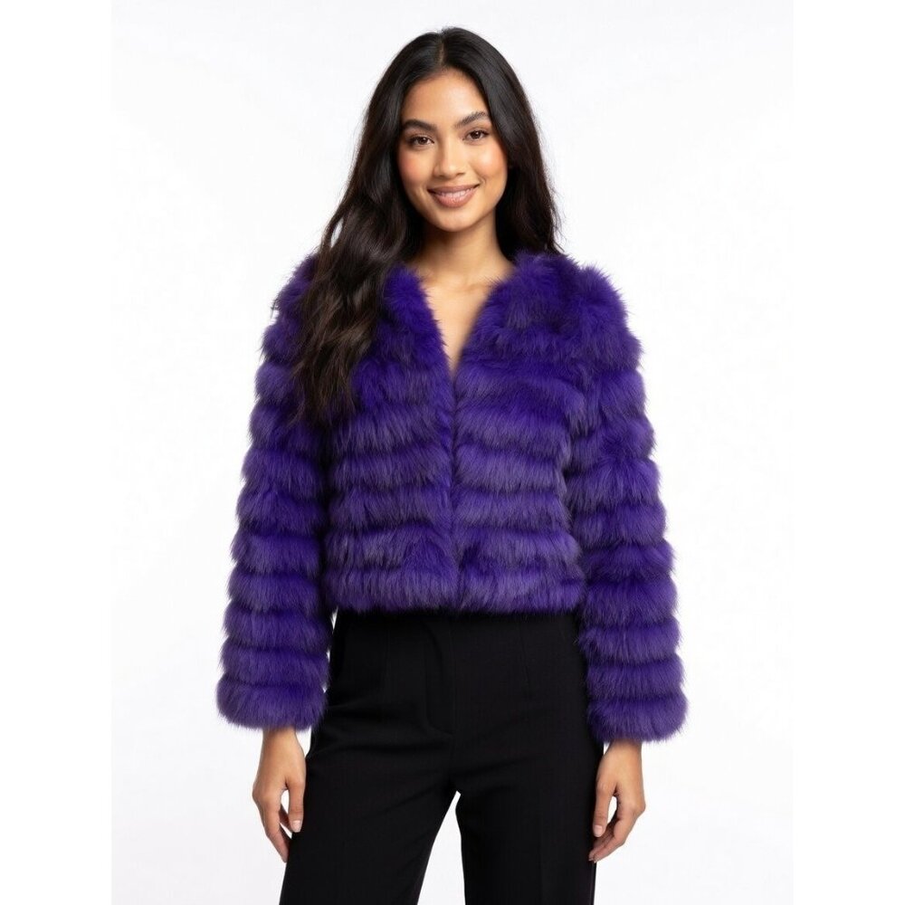 NWT Alice + Olivia Fawn in Violet Purple Rabbit Fox Fur Cropped Jacket S $1495